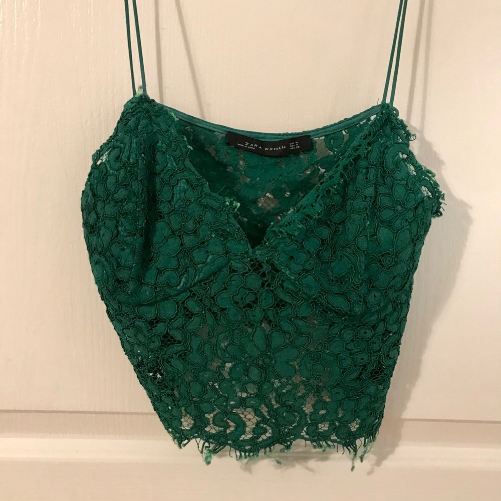 🌵Green Crop Top with Flower Lace💚